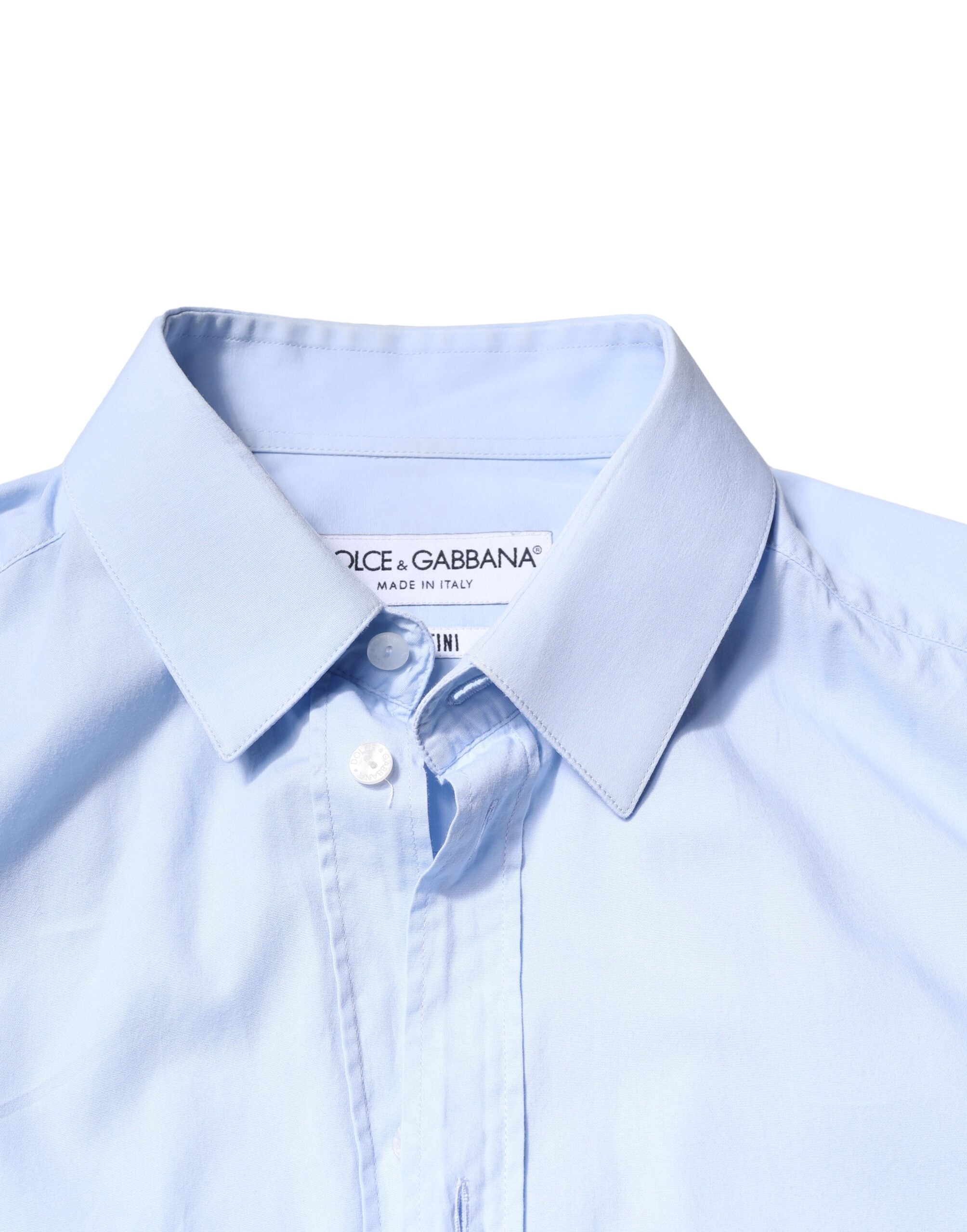 Chemise formelle en coton Light Blue de Dolce & Gabbana Light Blue, style martini, visible avec col et boutons.