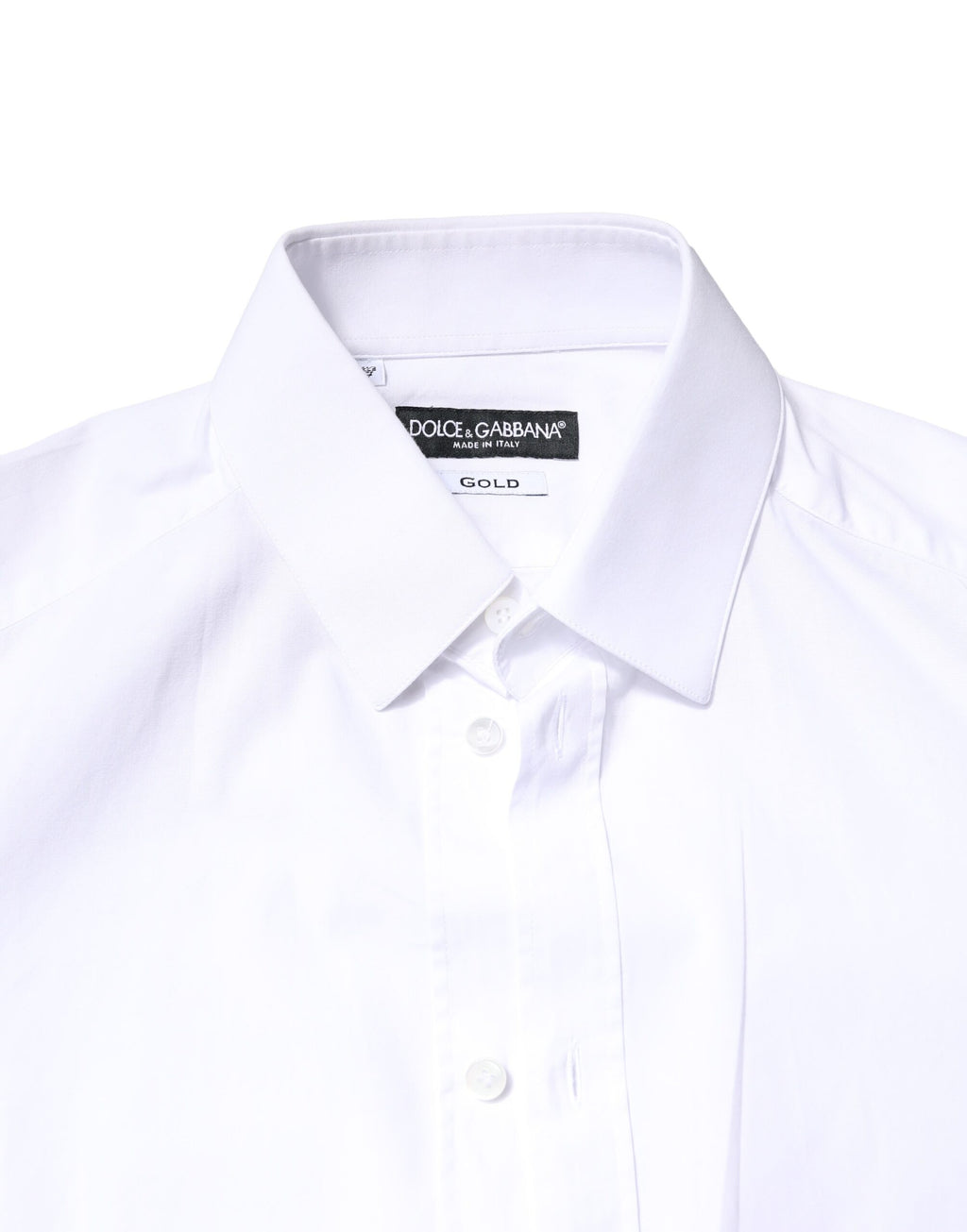 Chemise blanche à manches longues en coton Dolce & Gabbana avec détails dorés, élégante et sophistiquée.