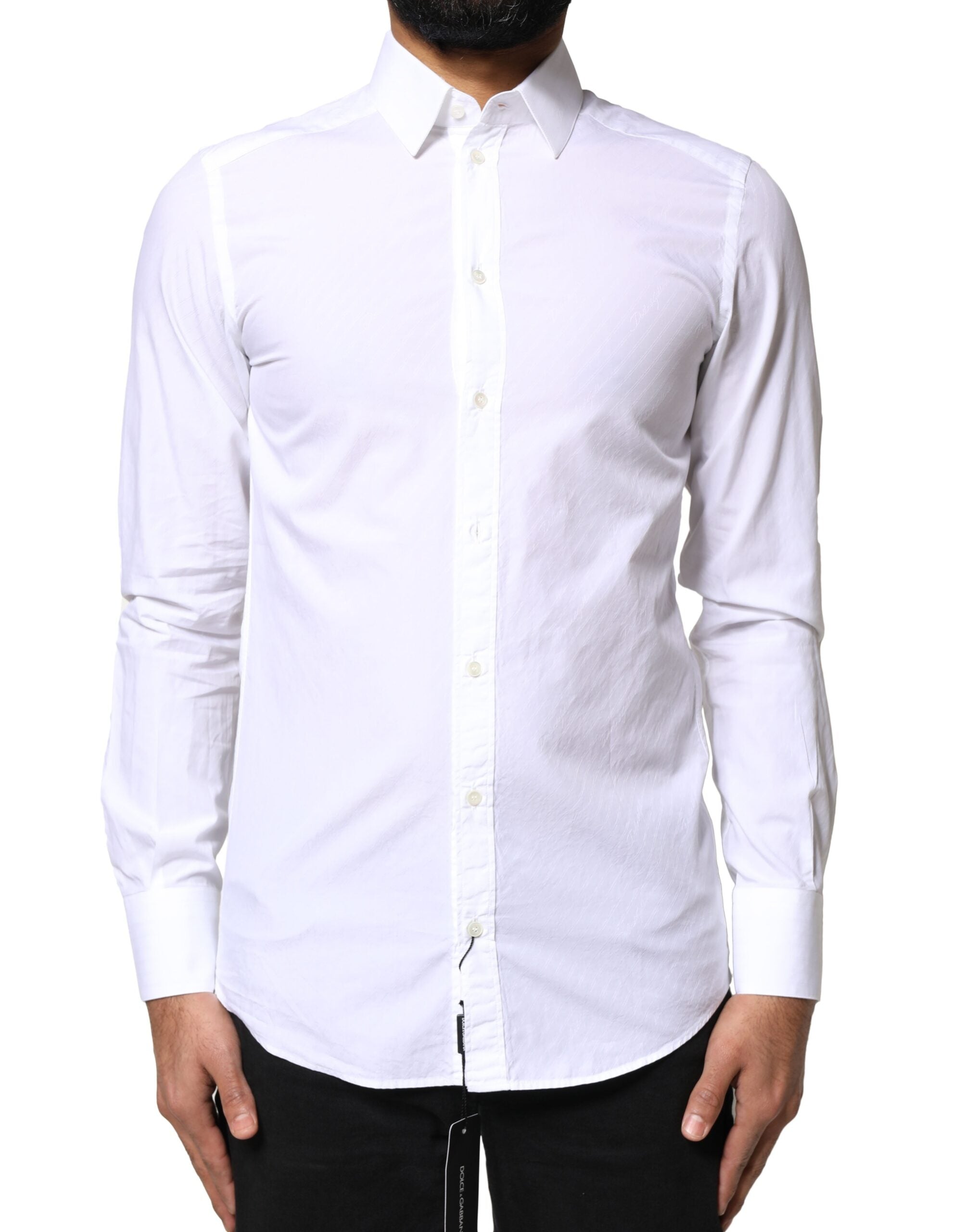 Chemise blanche en coton Dolce & Gabbana MARTINI pour homme, chemise formelle élégante avec col et boutons visibles.