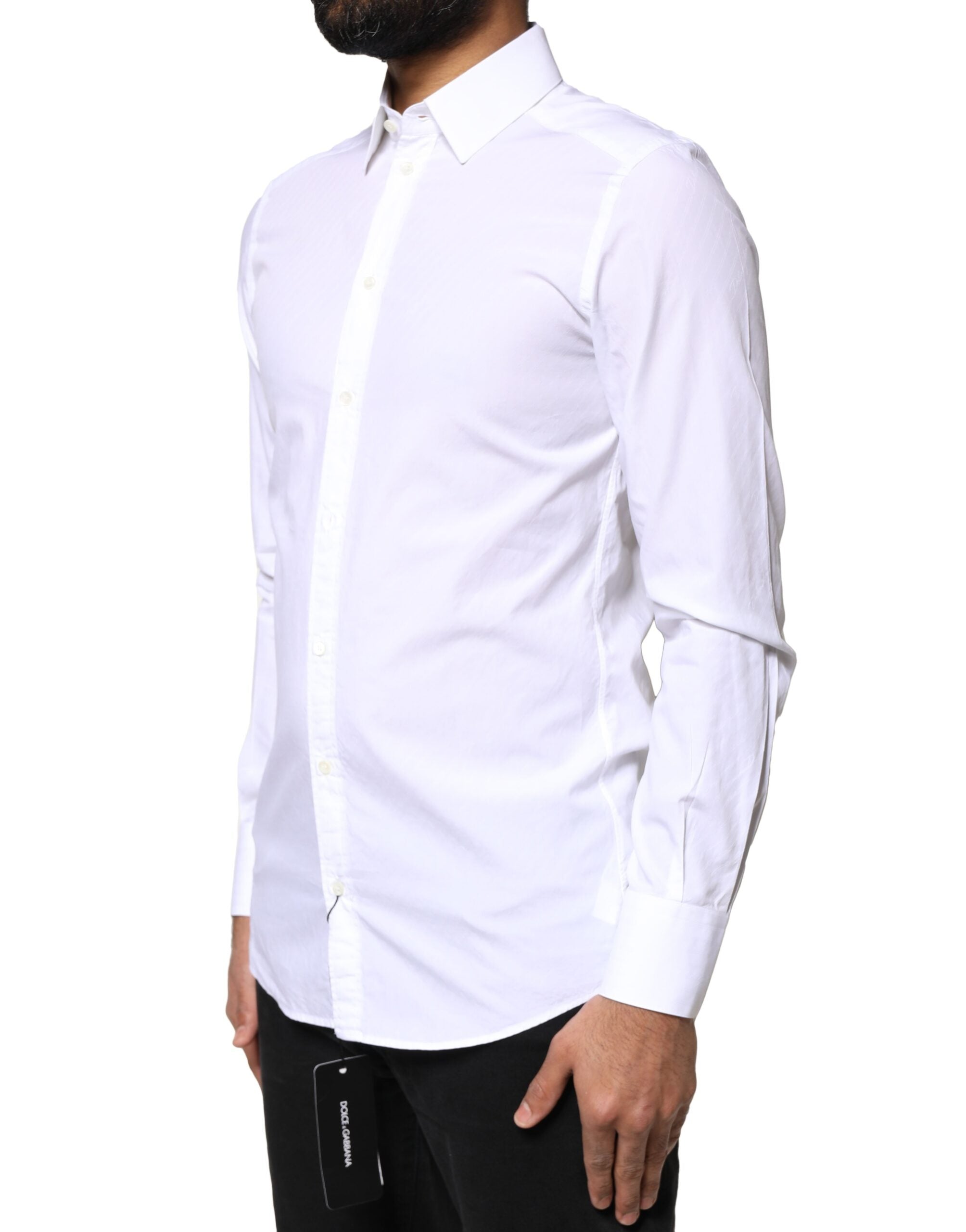 Chemise blanche en coton Dolce & Gabbana MARTINI pour homme, vêtement formel élégant avec col et boutons visibles.