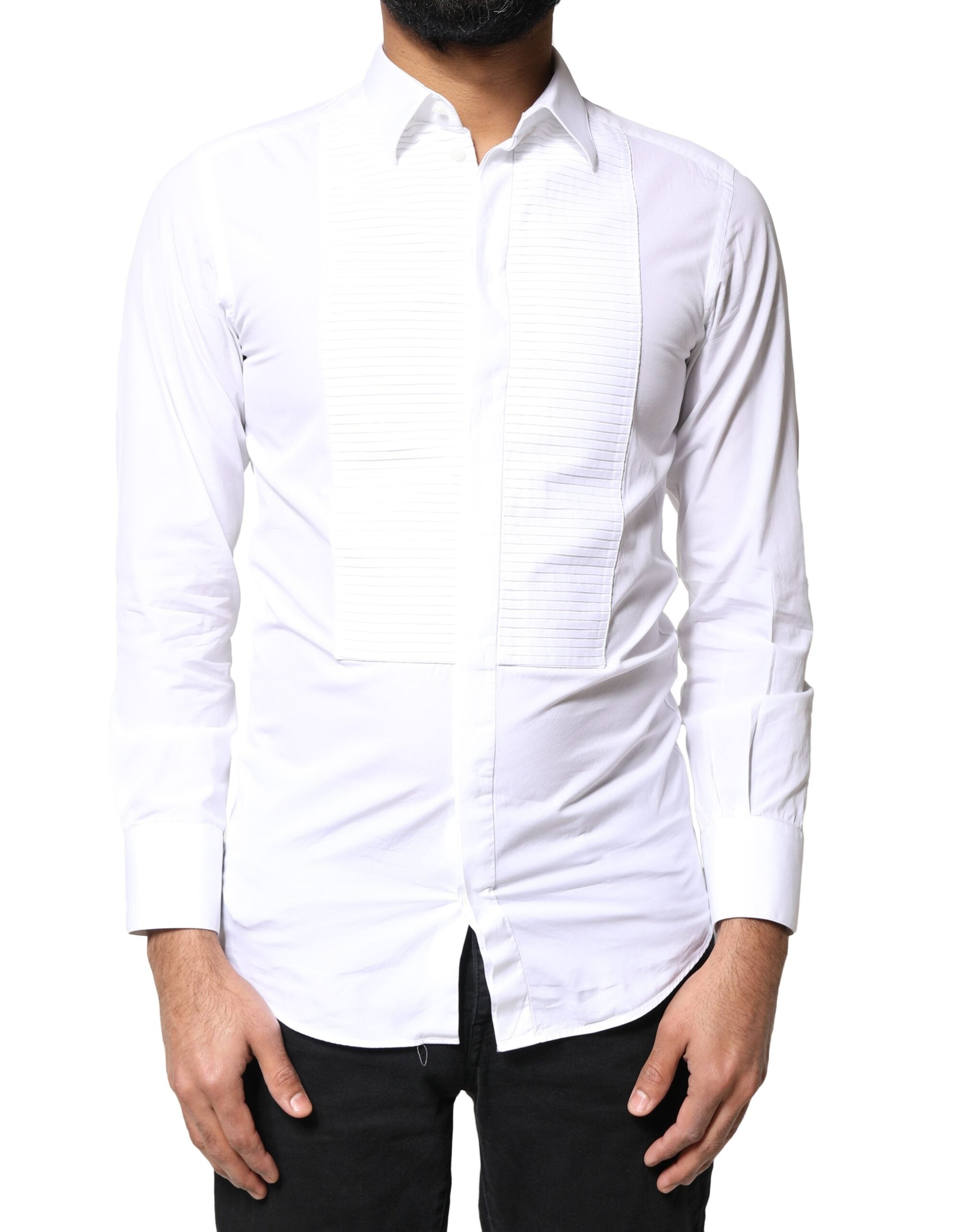 Chemise homme Dolce & Gabbana en coton popeline blanche avec détails dorés, élégante et sophistiquée.