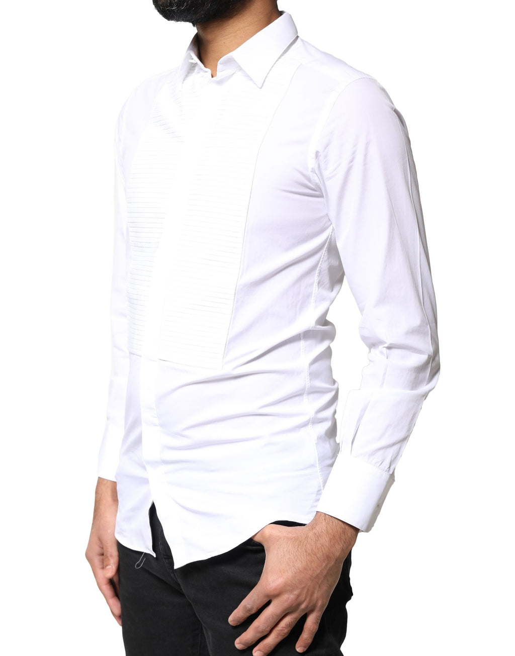 Chemise habillée pour homme Dolce & Gabbana en coton popeline blanche avec détails dorés.