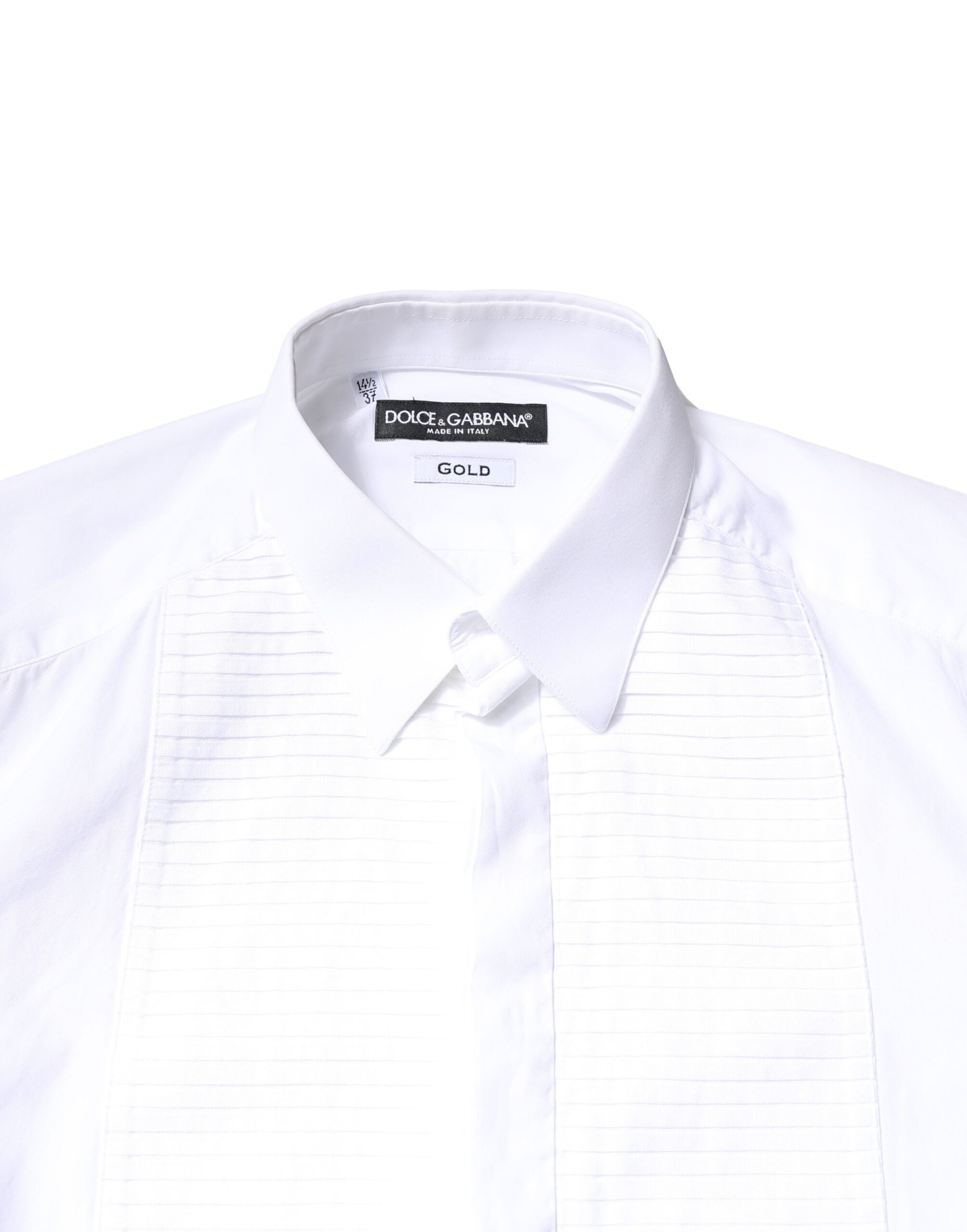Chemise homme Dolce & Gabbana en coton popeline blanche avec détails dorés, style élégant et classique.