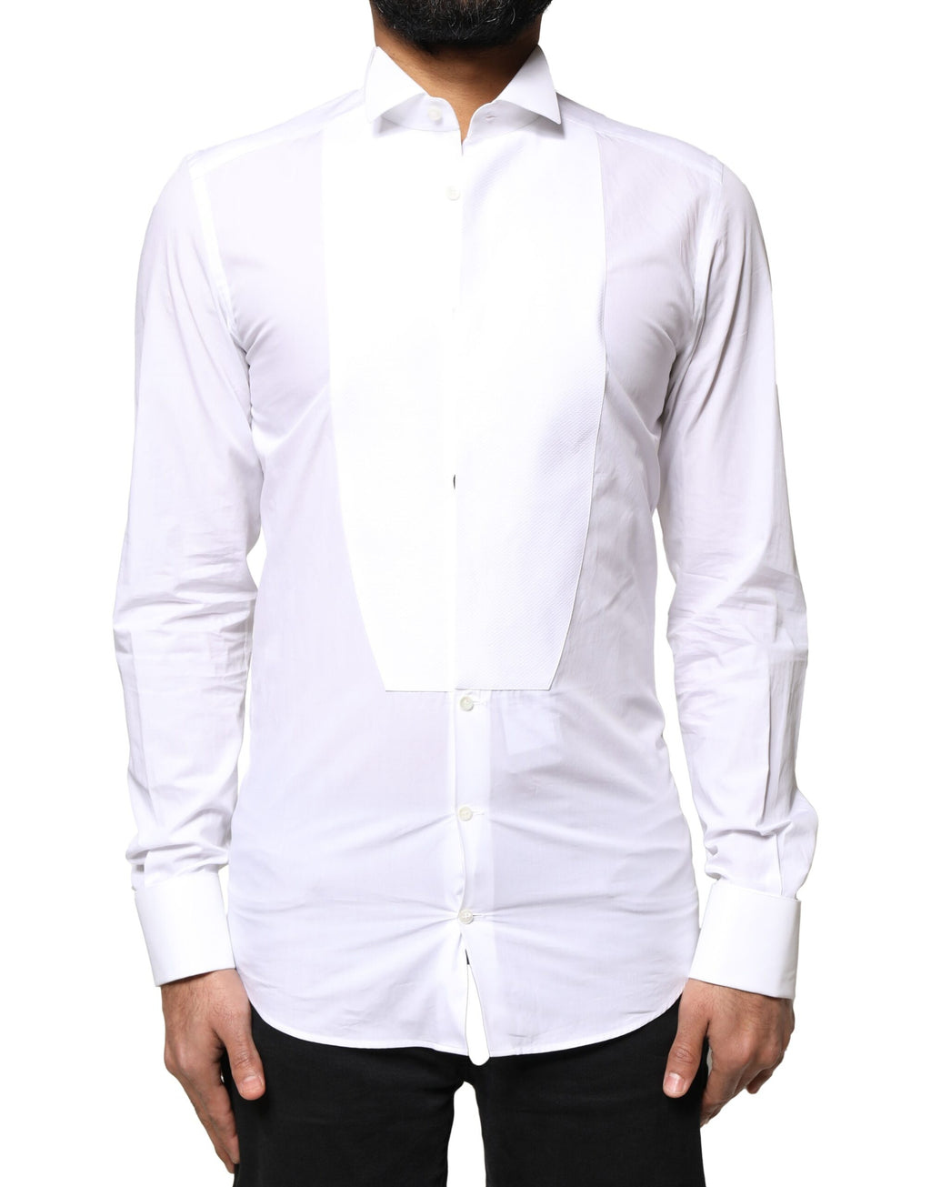 Chemise formelle blanche Dolce & Gabbana en coton popeline avec détails dorés, pour homme.