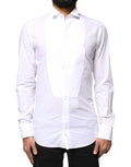 Chemise formelle blanche Dolce & Gabbana en coton popeline avec détails dorés, pour homme.