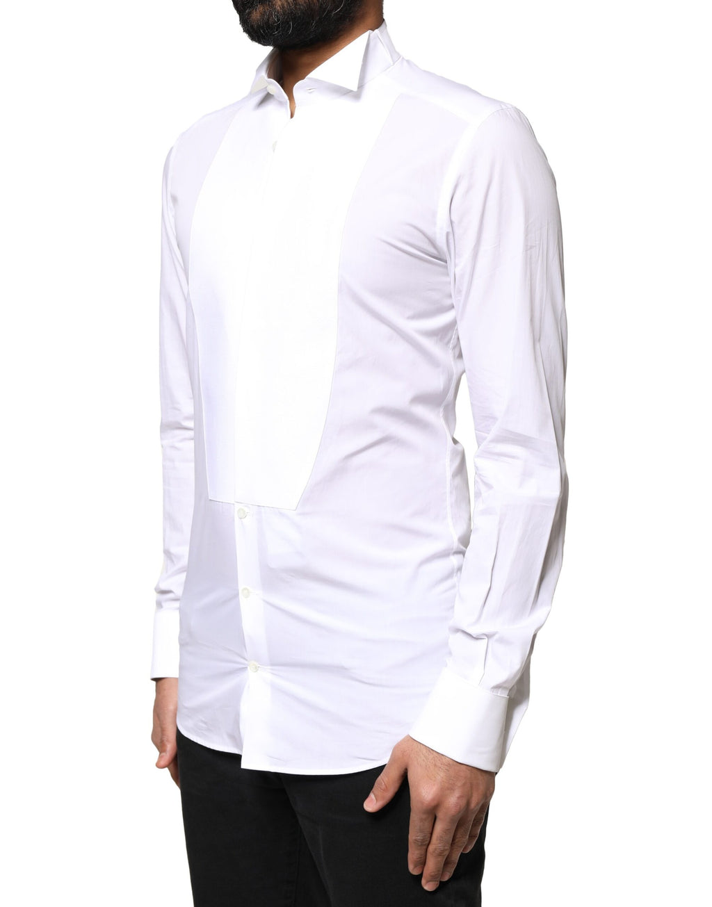 Chemise habillée blanche Dolce & Gabbana en coton popeline avec détails dorés pour homme.