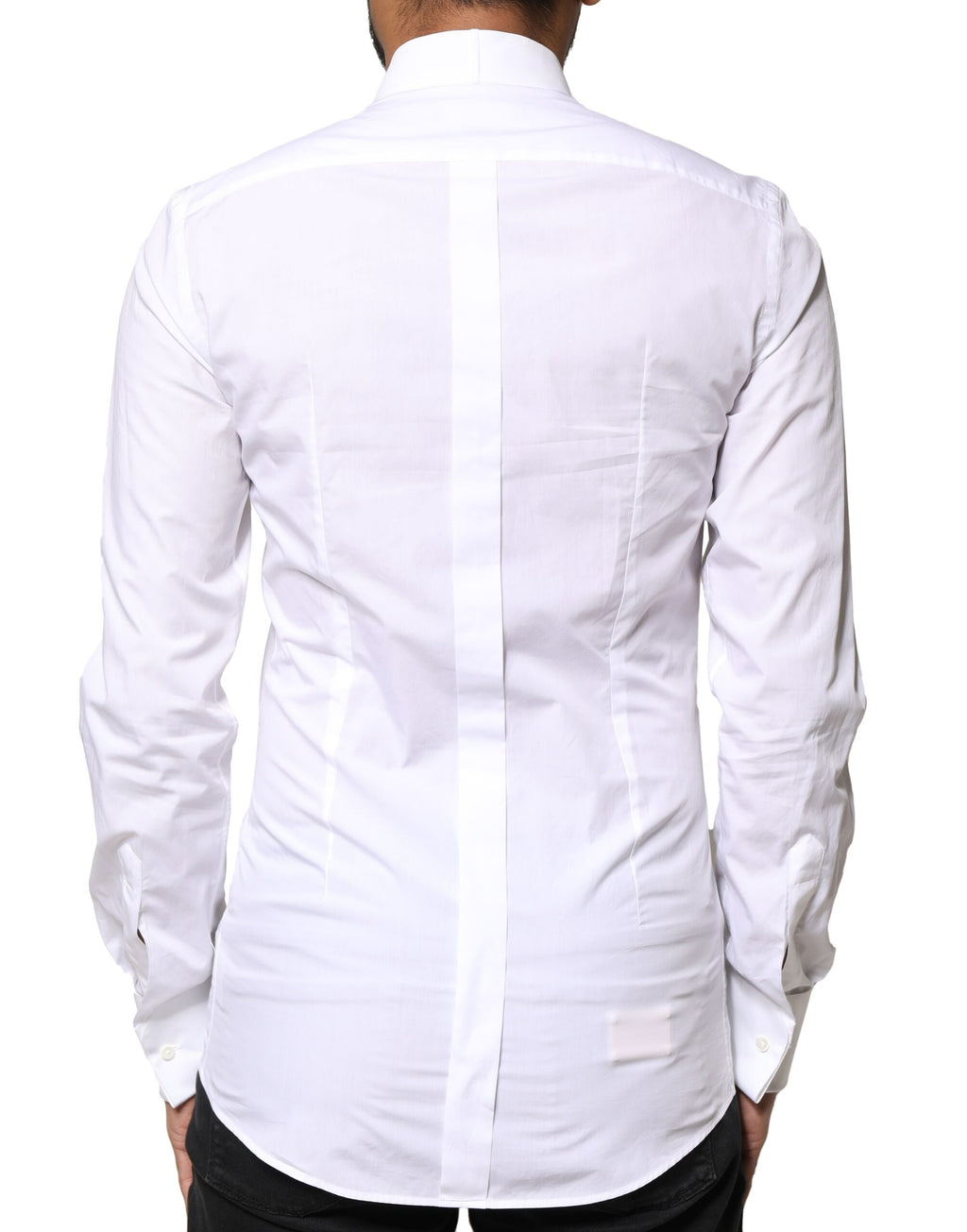 Chemise formelle pour homme Dolce & Gabbana en coton popeline blanche avec détails dorés, style élégant et sophistiqué.