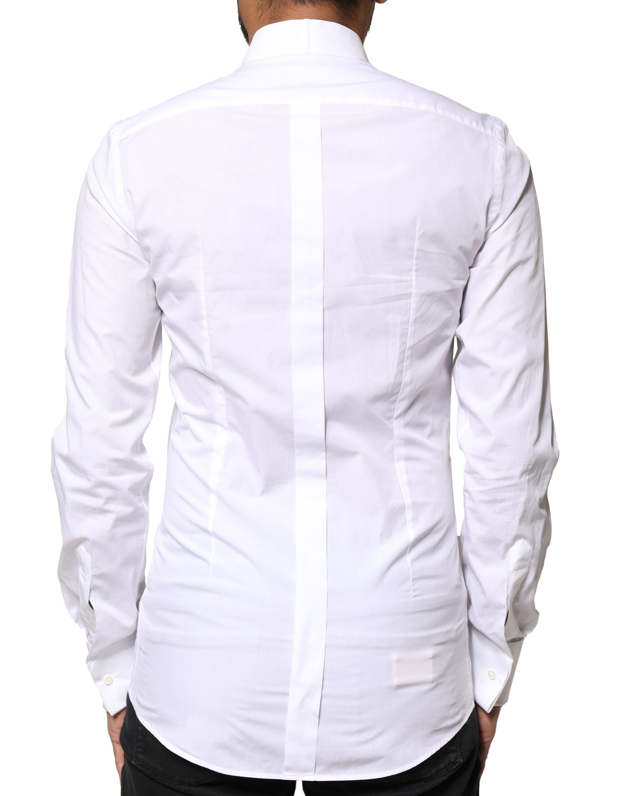 Chemise formelle pour homme Dolce & Gabbana en coton popeline blanche avec détails dorés, style élégant et sophistiqué.