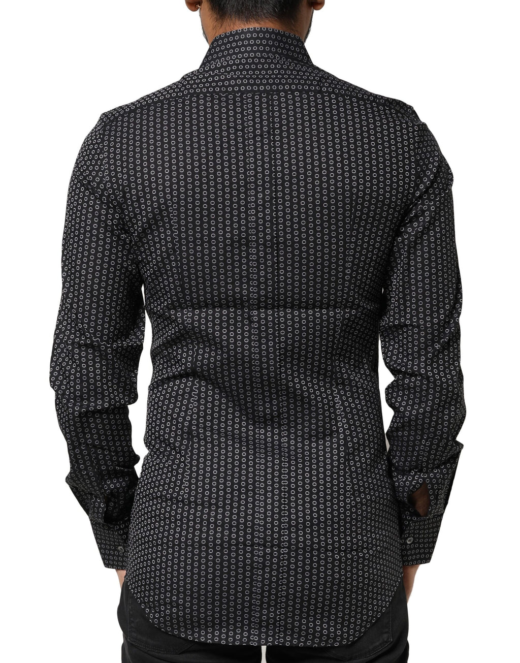 Chemise homme en coton noir avec motif doré Dolce & Gabbana, élégante chemise de ville à manches longues.