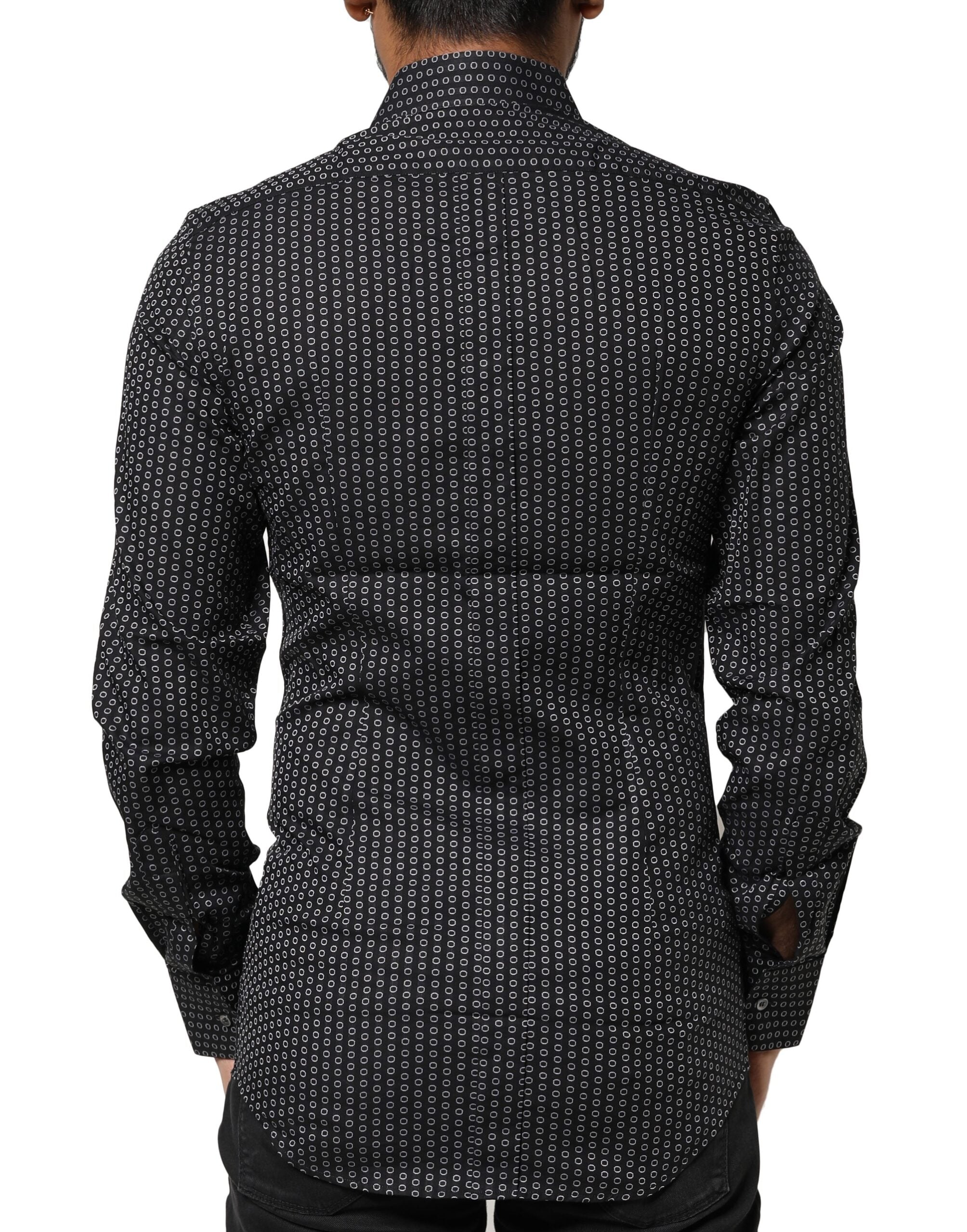 Chemise homme en coton noir avec motif doré Dolce & Gabbana, élégante chemise de ville à manches longues.
