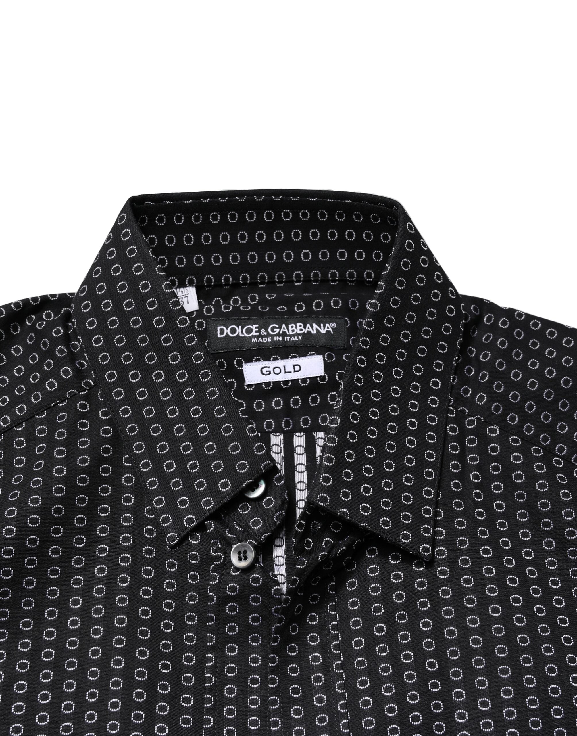 Chemise homme Dolce & Gabbana en coton noir avec motif doré élégant, style habillé et sophistiqué.
