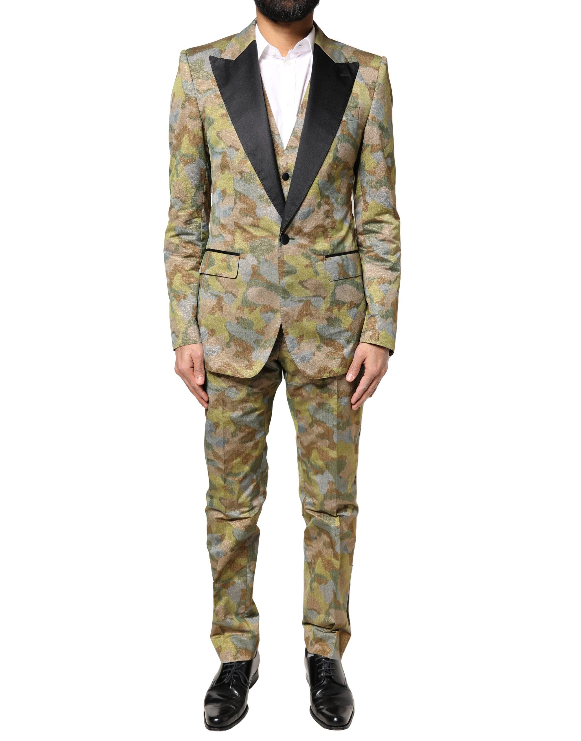 Costume Dolce & Gabbana SICILIA 3 pièces camouflage multicolore, veste, pantalon et chemise assortis, style élégant et tendance.