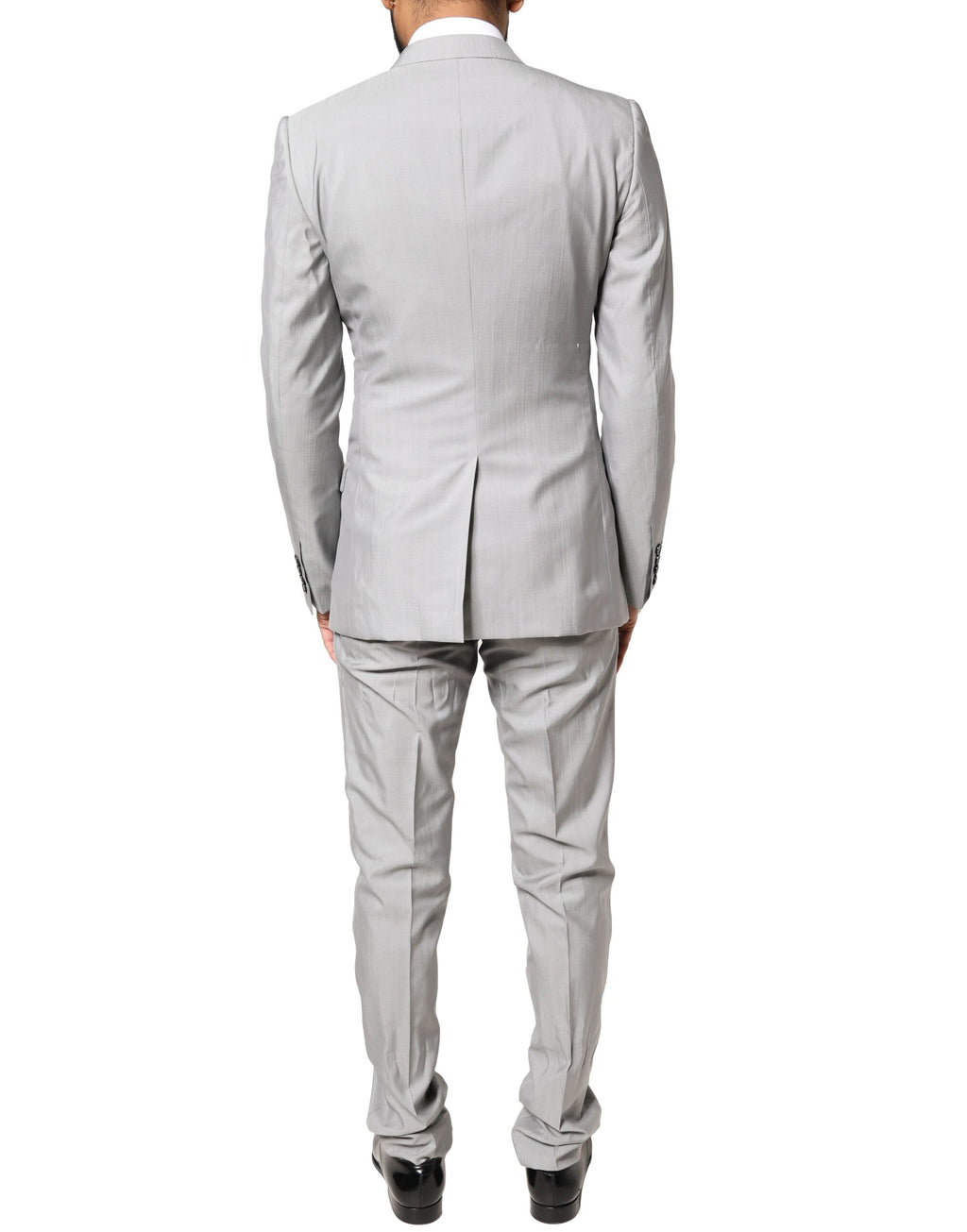 Costume formel en laine gris clair Dolce & Gabbana avec détails dorés, costume deux pièces élégant et sophistiqué.