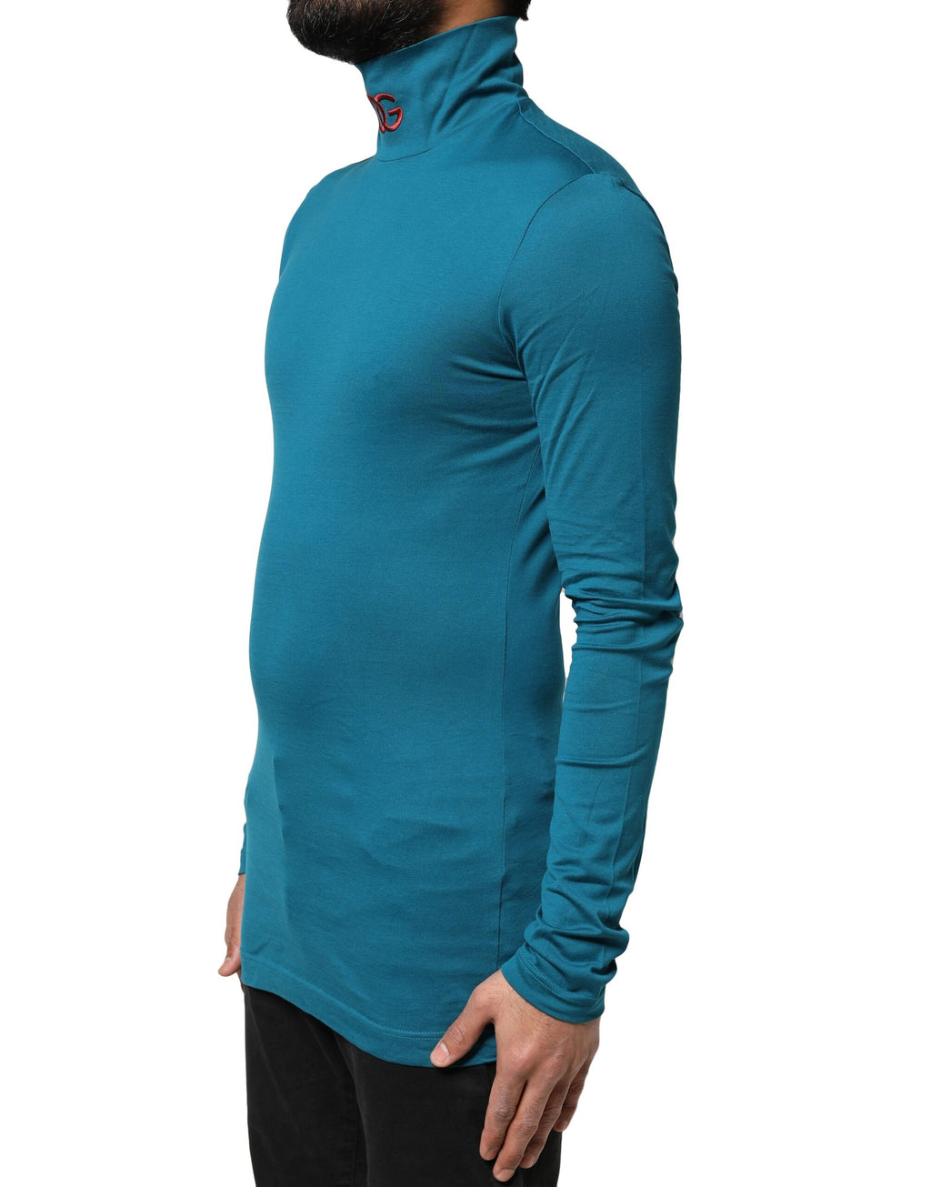 Pull bleu en coton à col roulé à manches longues de Dolce & Gabbana, élégant et confortable pour homme.