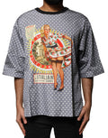 T-shirt Dolce & Gabbana gris à pois, col rond, style pin-up, en coton avec motif à pois pour femme.