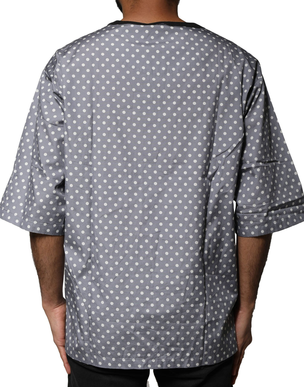 T-shirt Dolce & Gabbana gris à pois, encolure ronde, style pin-up, impression tendance, coton confortable.