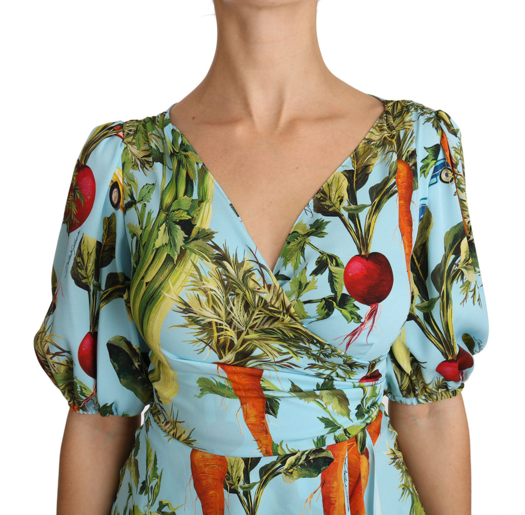 Dolce & Gabbana Seidenoberteil mit Gemüse-Print, Wickelbluse mit Schößchen