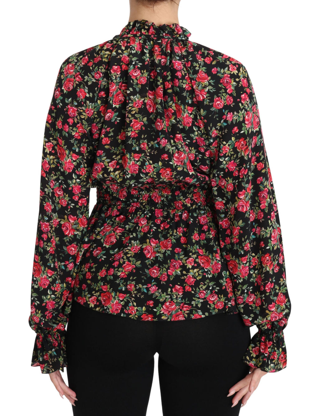 Dolce & Gabbana Schwarzes Blumenhemd-Top mit Rosenprint