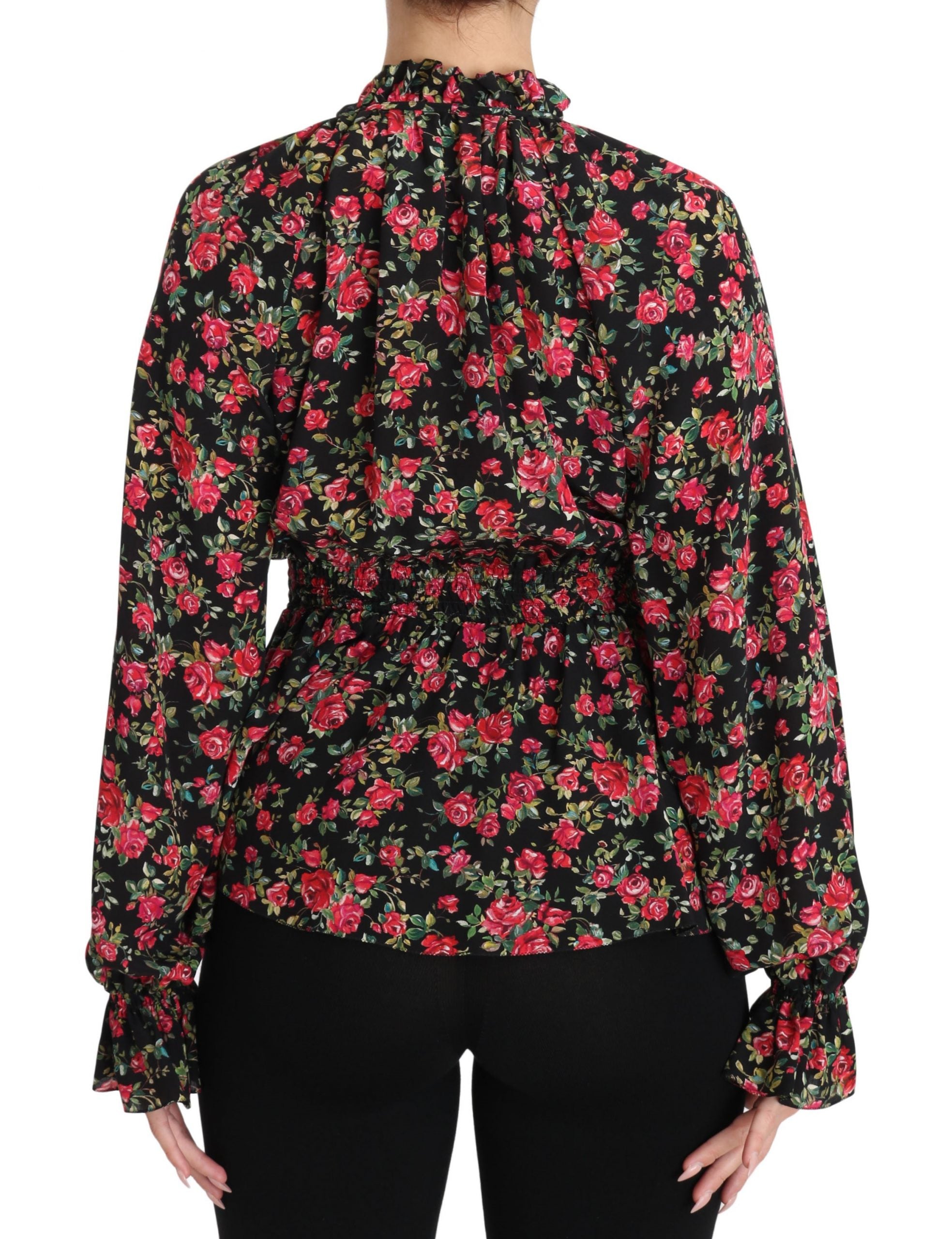 Dolce & Gabbana Schwarzes Blumenhemd-Top mit Rosenprint