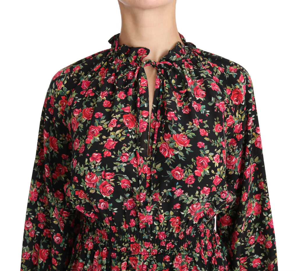 Dolce & Gabbana Schwarzes Blumenhemd-Top mit Rosenprint