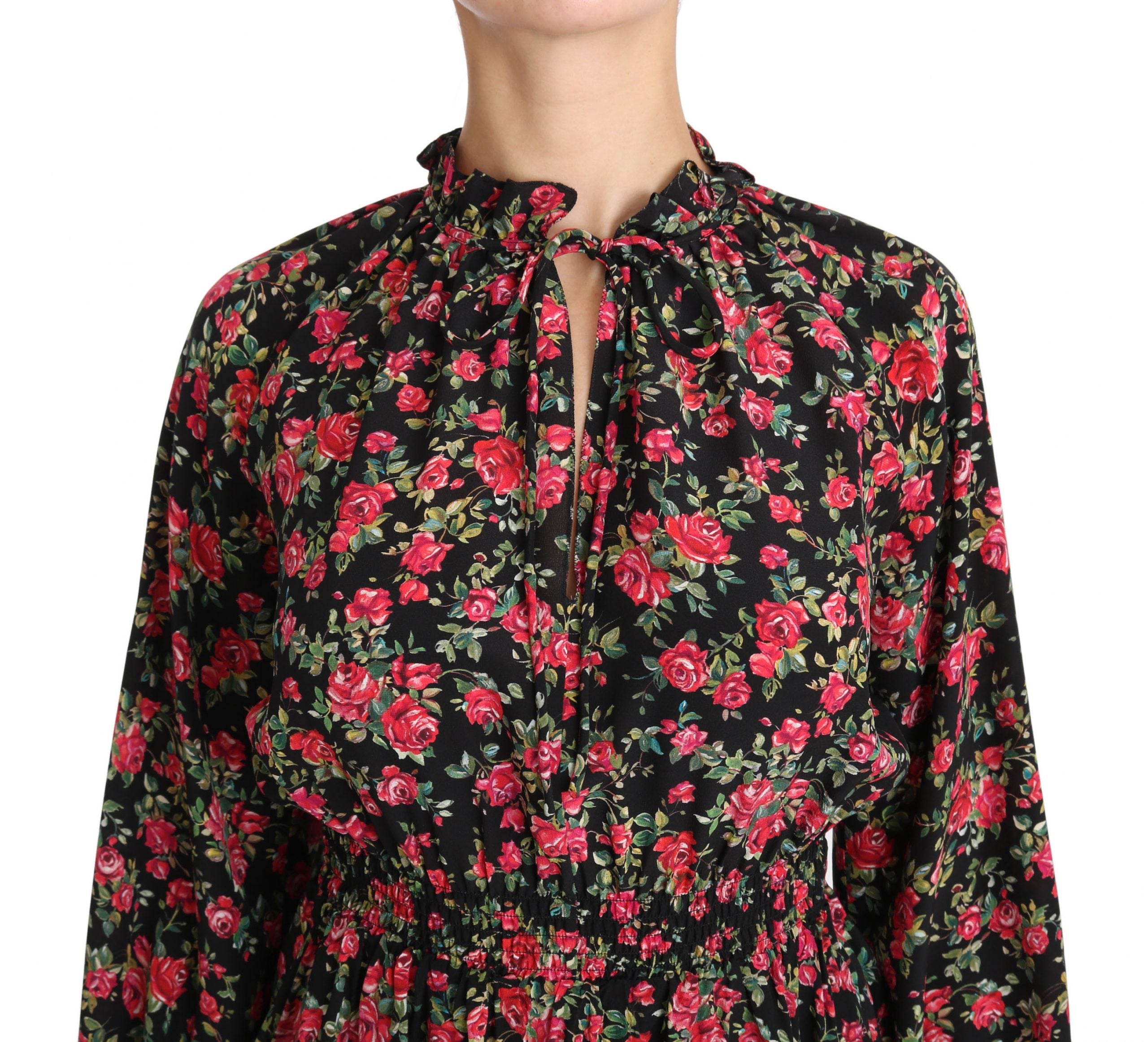 Dolce & Gabbana Schwarzes Blumenhemd-Top mit Rosenprint