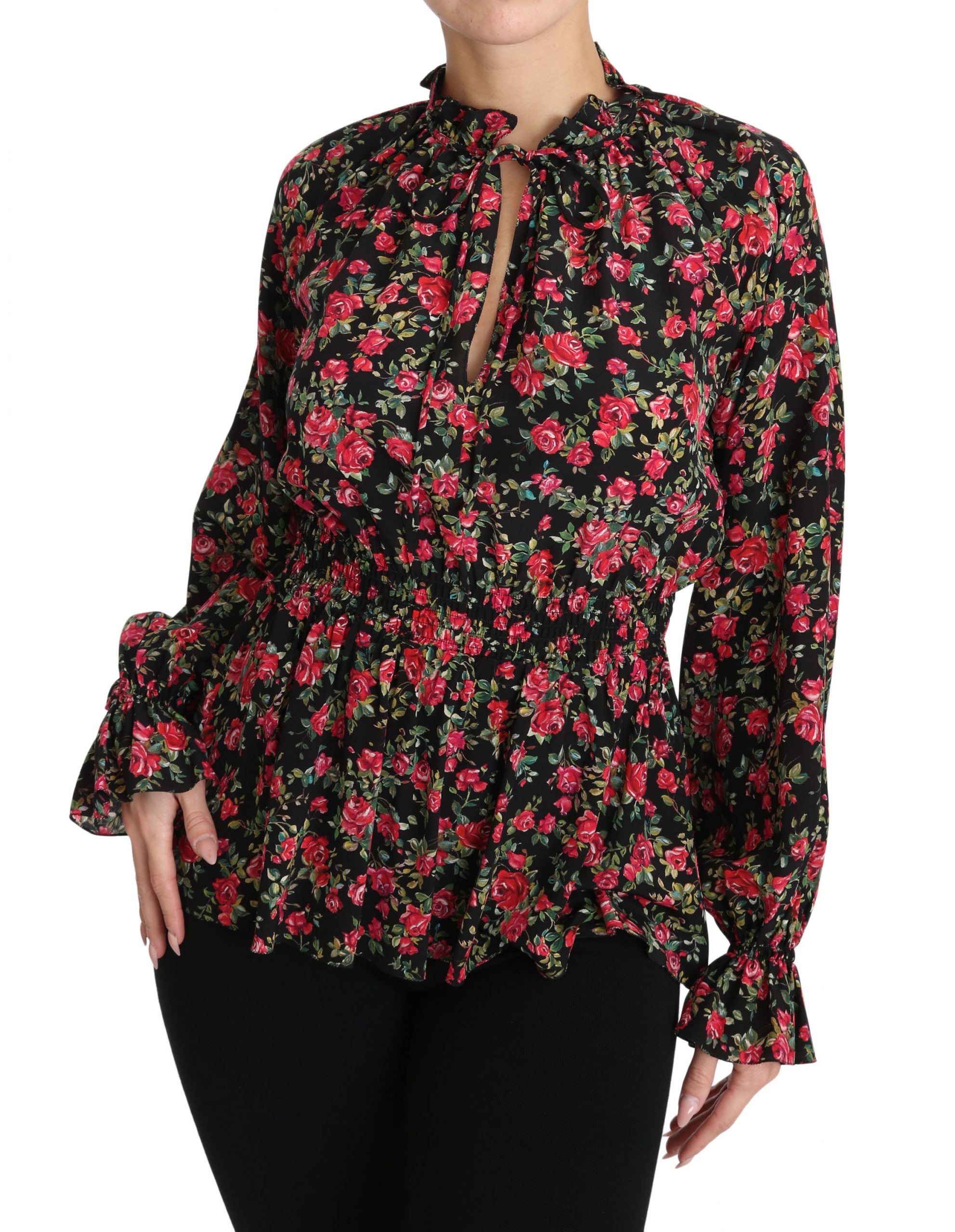 Dolce & Gabbana Schwarzes Blumenhemd-Top mit Rosenprint