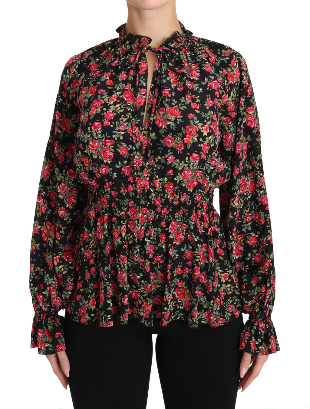 Dolce & Gabbana Schwarzes Blumenhemd-Top mit Rosenprint