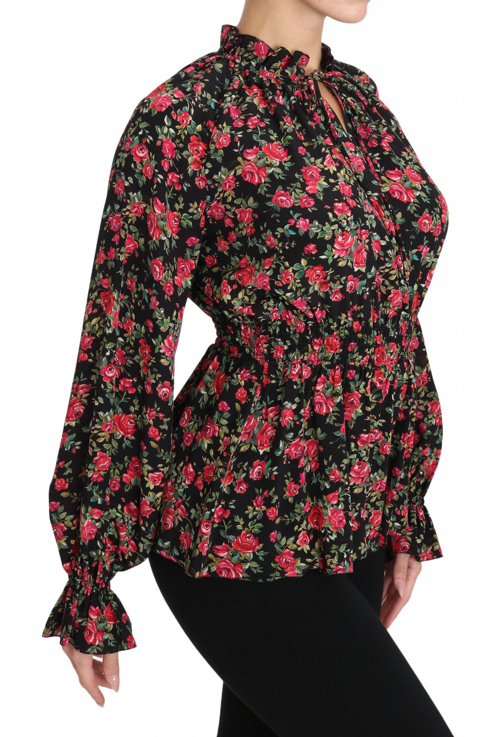 Dolce & Gabbana Schwarzes Blumenhemd-Top mit Rosenprint
