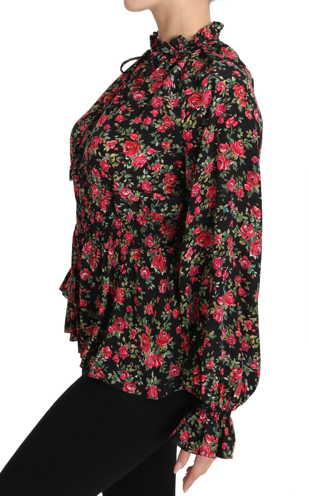 Dolce & Gabbana Schwarzes Blumenhemd-Top mit Rosenprint