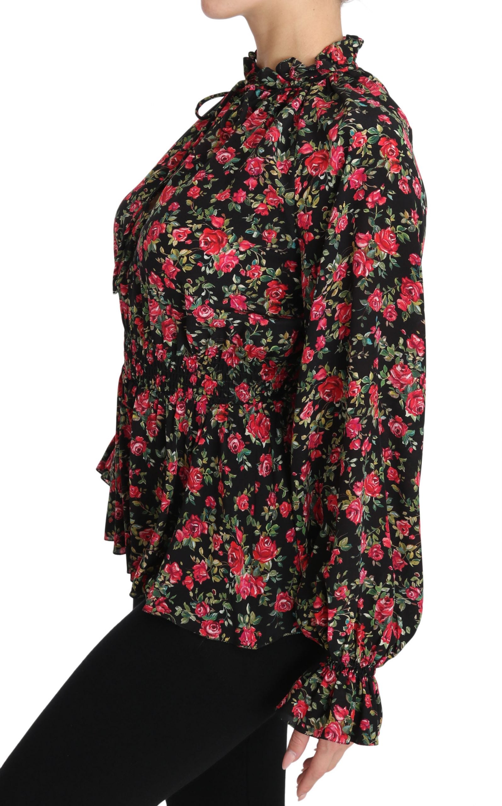 Dolce & Gabbana Schwarzes Blumenhemd-Top mit Rosenprint