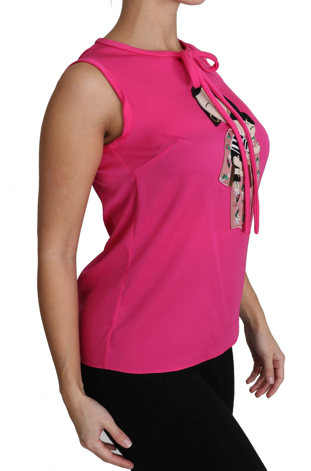 Haut en soie rose Dolce & Gabbana pour famille, style blouse décontractée avec col et manches longues, élégance féminine.
