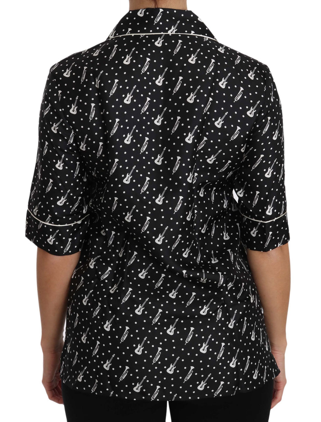 Dolce & Gabbana Schwarzes Seidenhemd mit Gitarren- und Trompeten-Print