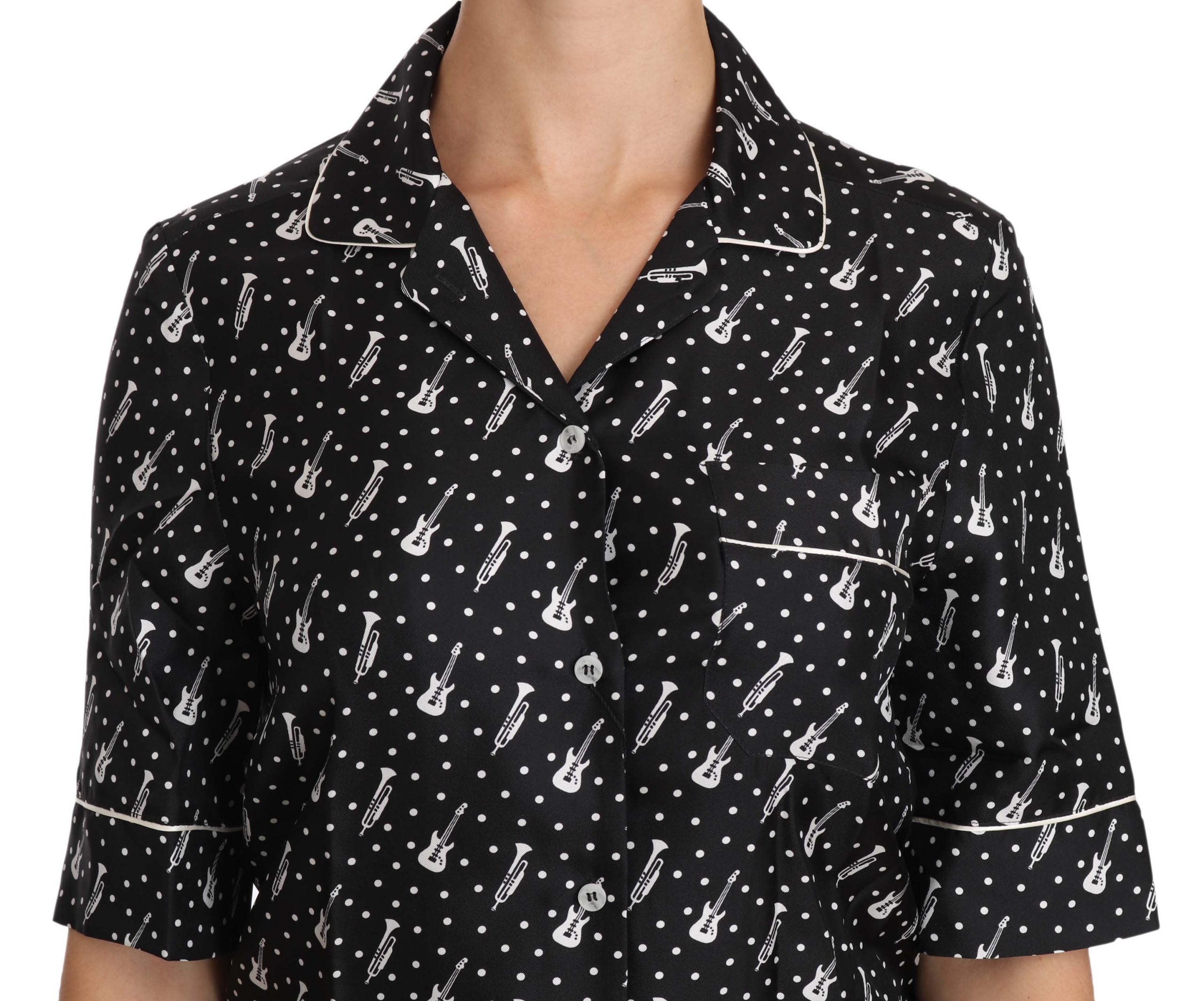 Dolce & Gabbana Schwarzes Seidenhemd mit Gitarren- und Trompeten-Print
