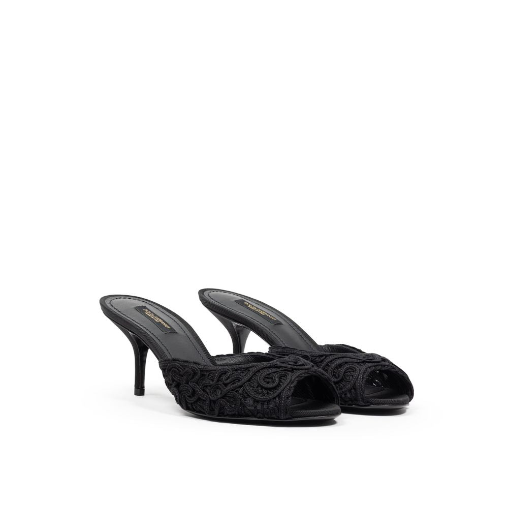 Mules en coton noir Dolce & Gabbana, chaussures élégantes pour femme, avec design épuré et confort visible.