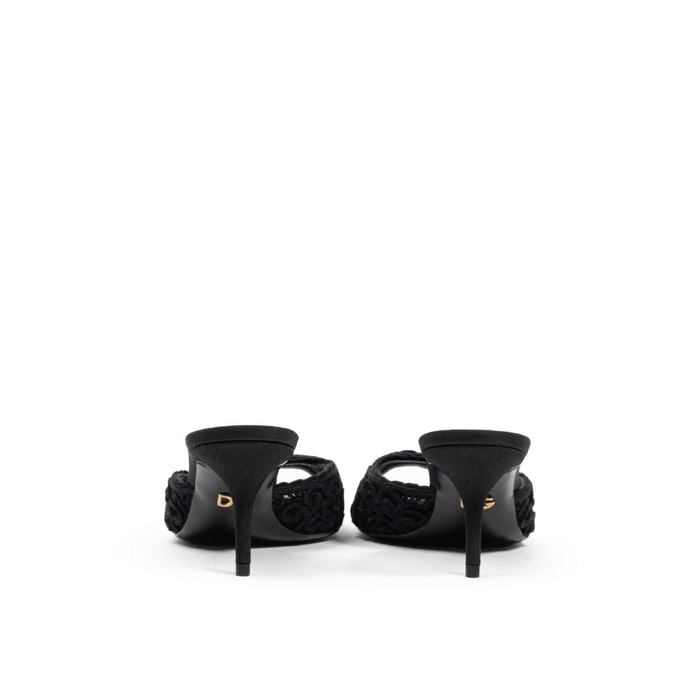 Mules en coton noir de Dolce & Gabbana, chaussures élégantes pour femmes, avec design sophistiqué et finition soignée.
