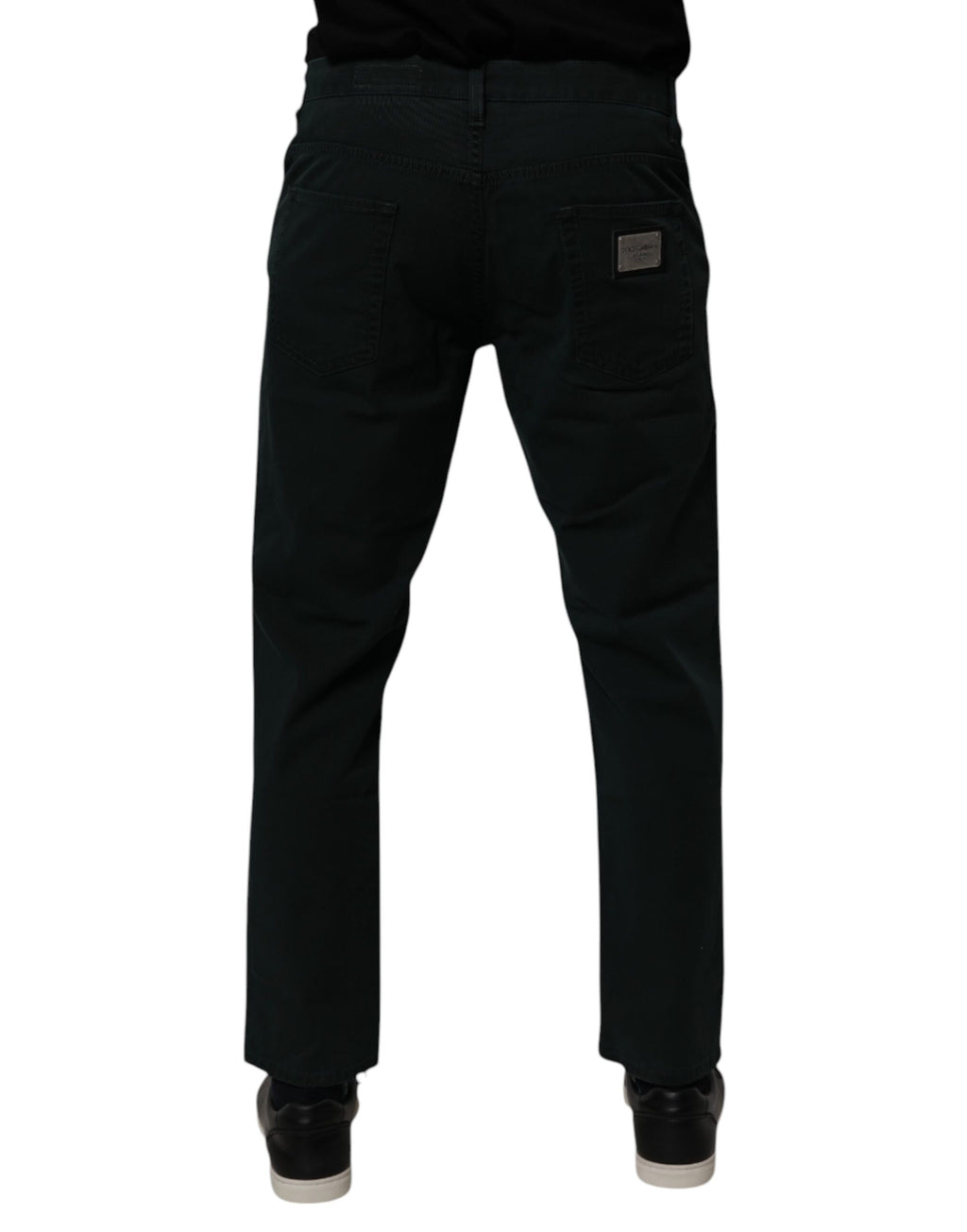 Jeans homme en denim vert foncé Dolce & Gabbana en coton, coupe décontractée et ample, visibles avec détails de couture.