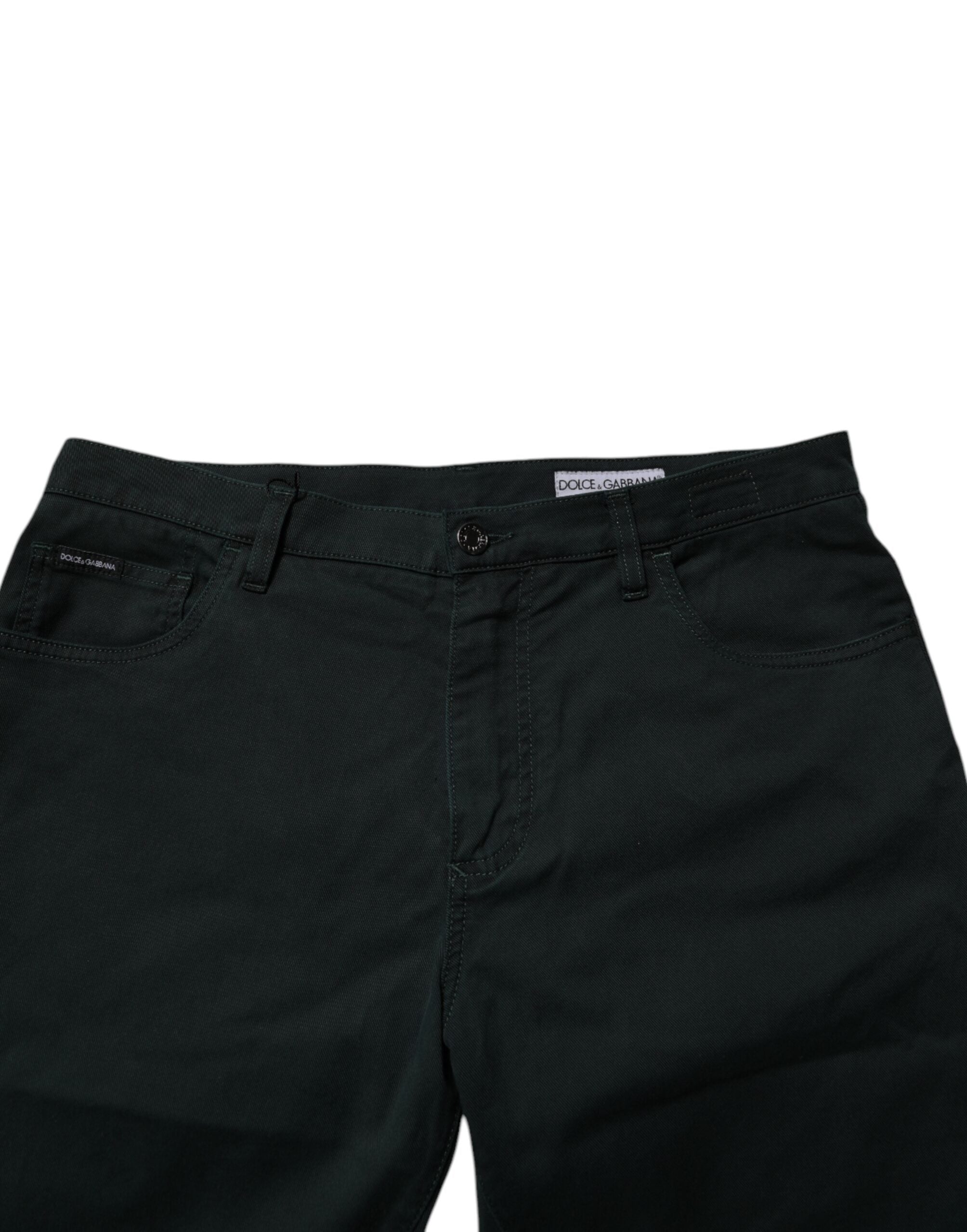 Jeans homme en denim vert foncé Dolce & Gabbana, coupe décontractée, en coton, détails classiques et style moderne.