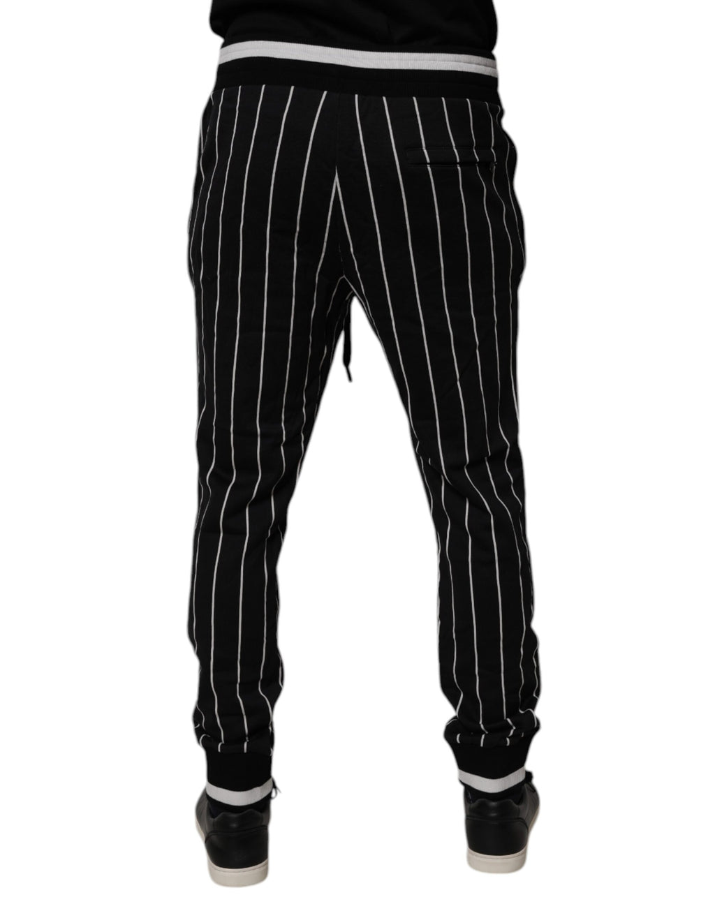 Pantalon jogging Dolce & Gabbana à rayures noires et blanches, confortable et tendance, pour femme ou homme.