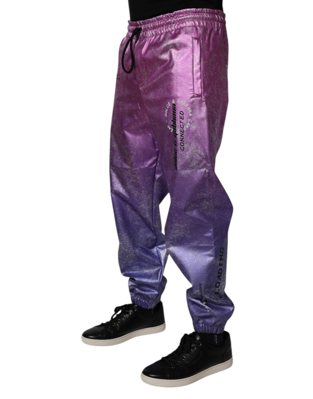 Pantalon jogger Dolce & Gabbana rose et violet deux tons, style décontracté avec poches et ajustement confortable.