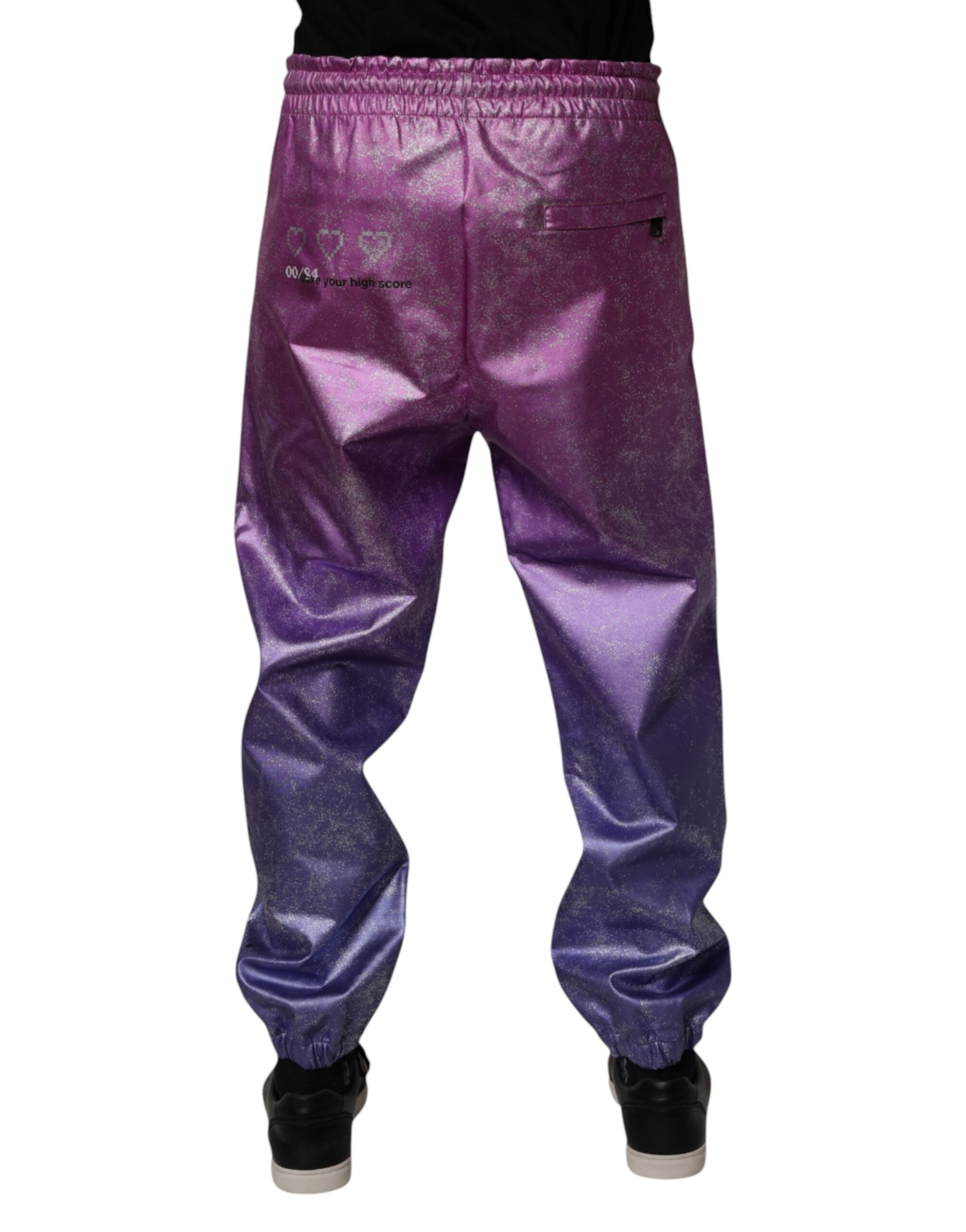 Pantalons de jogging Dolce & Gabbana rose et violet deux tons, style décontracté, doux tissu en coton, vue de face.