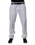 Jean homme Dolce & Gabbana en coton blanc, coupe droite, denim, visible avec poches avant et détails classiques.