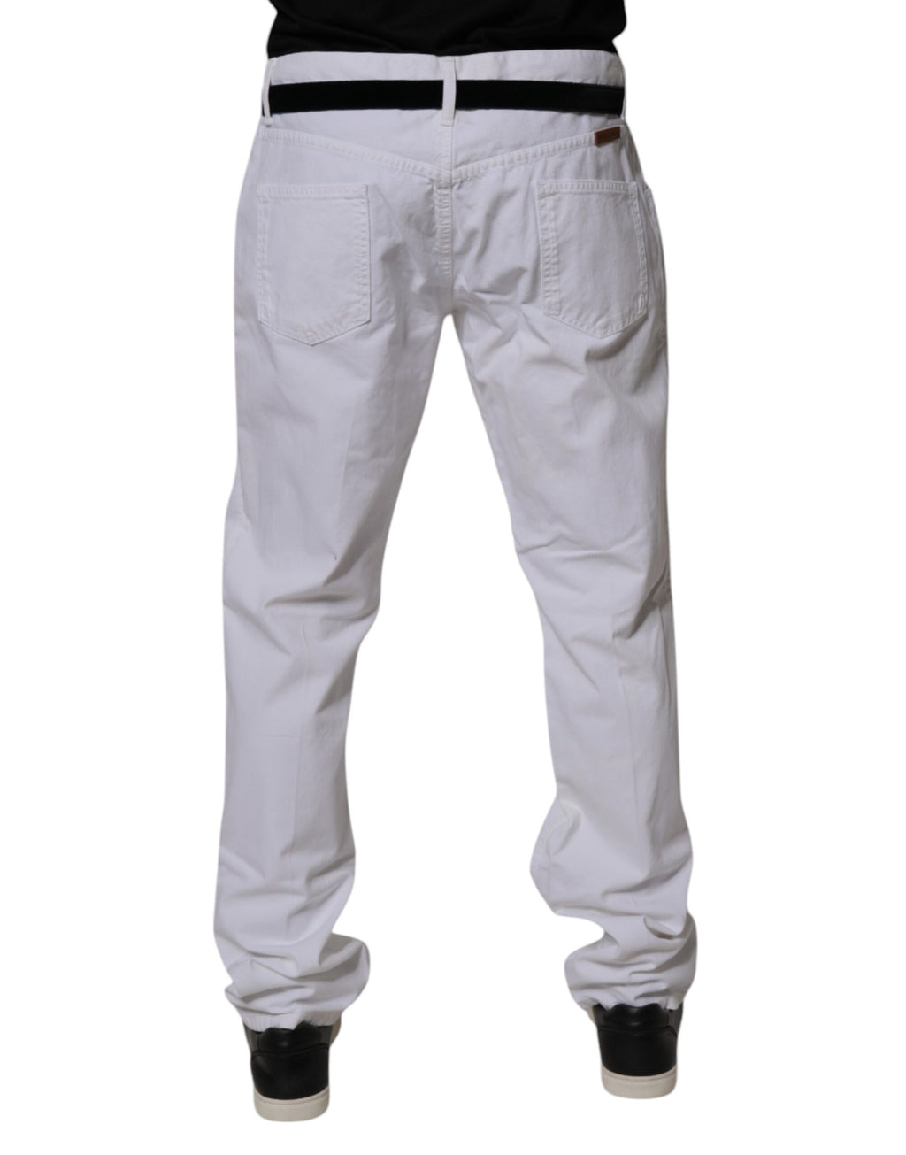 Jeans homme en coton blanc Dolce & Gabbana, coupe droite, denim léger, détails classiques et style élégant.