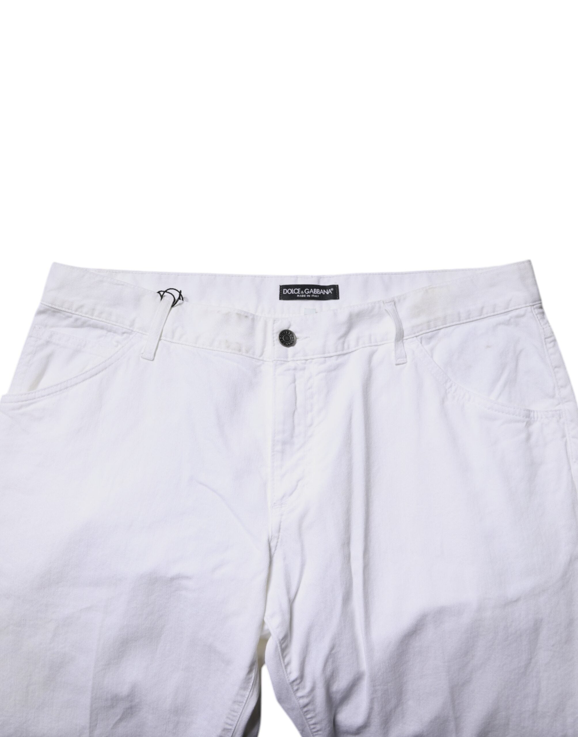 Jeans droits en coton blanc Dolce & Gabbana pour homme, style classique et élégant, visible avec détails de couture.