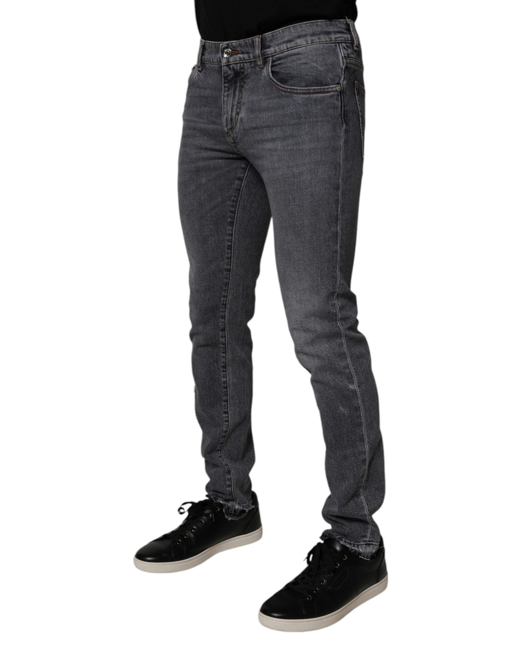 Jeans skinny en denim stretch gris foncé de Dolce & Gabbana, coton, coupe ajustée, visible sur le produit.