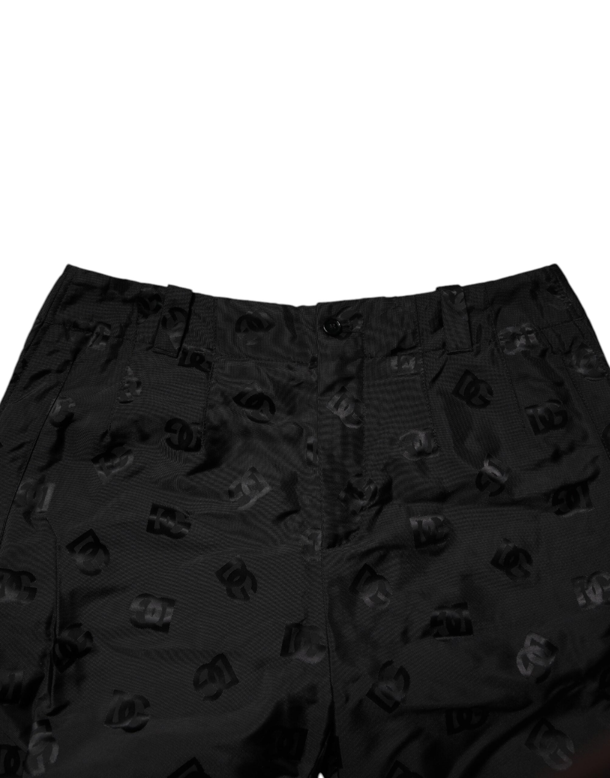 Pantalon droit noir Dolce & Gabbana avec logo monogramme, style élégant et moderne, en tissu fluide.