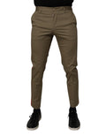 Pantalons homme Dolce & Gabbana en coton kaki foncé, coupe tapered, style élégant et moderne.
