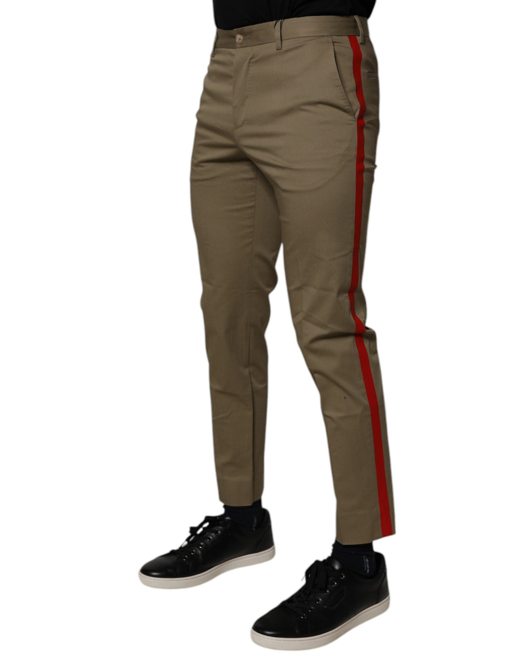 Pantalons tapered en coton kaki foncé de Dolce & Gabbana, style élégant et moderne, vue de face sur un fond neutre.