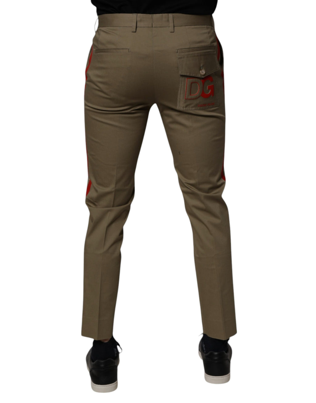 Pantalons tapered en coton kaki foncé de Dolce & Gabbana, coupe ajustée, avec détails élégants et couture soignée.