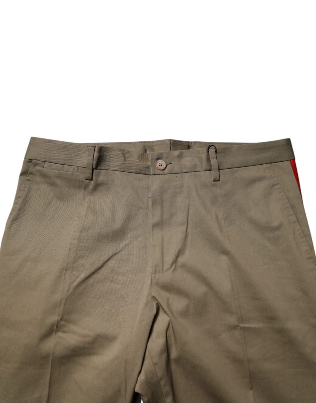 Pantalons tapered en coton kaki foncé Dolce & Gabbana, vue détaillée du pantalon avec poches et couture élégante.