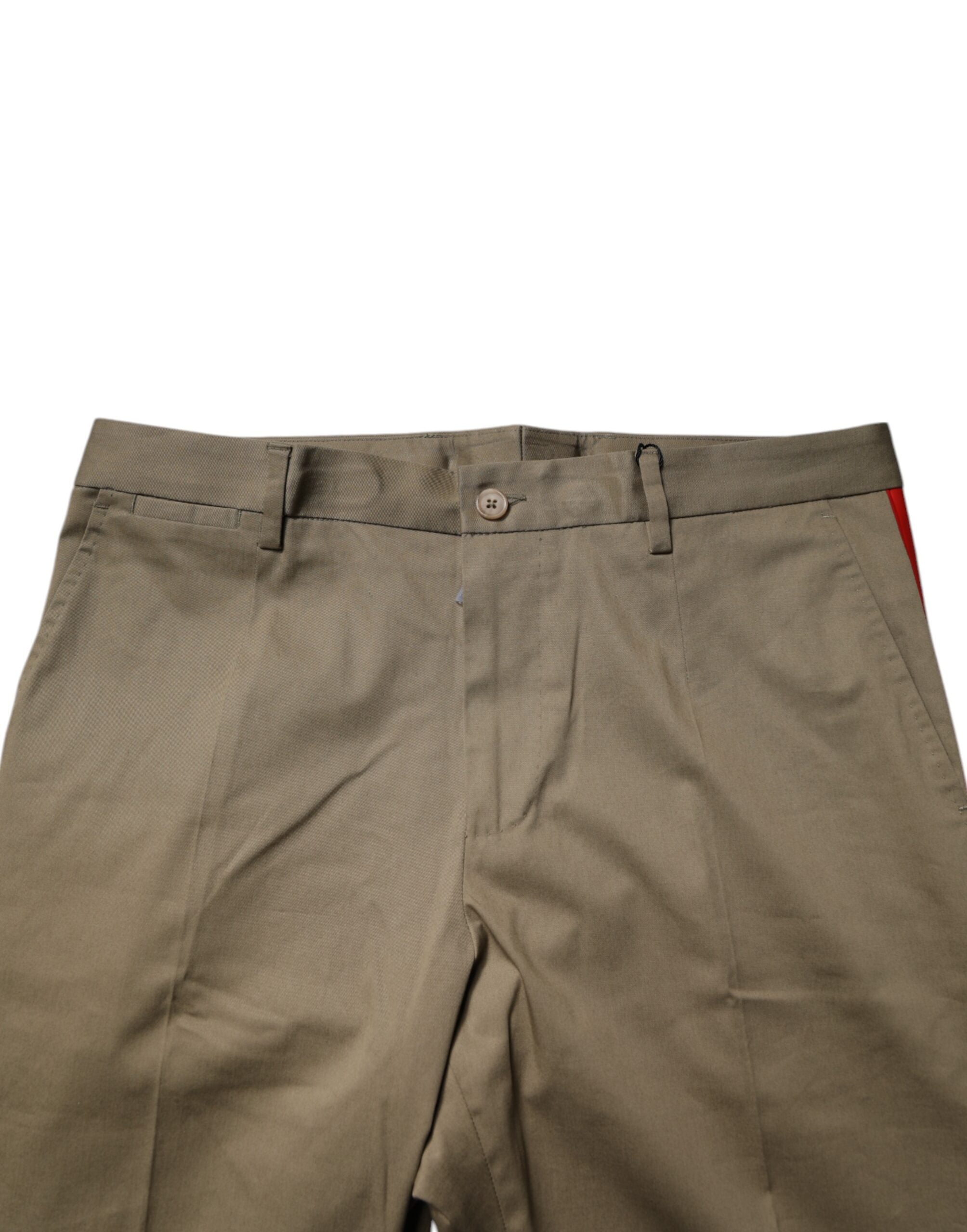 Pantalons tapered en coton kaki foncé Dolce & Gabbana, vue détaillée du pantalon avec poches et couture élégante.